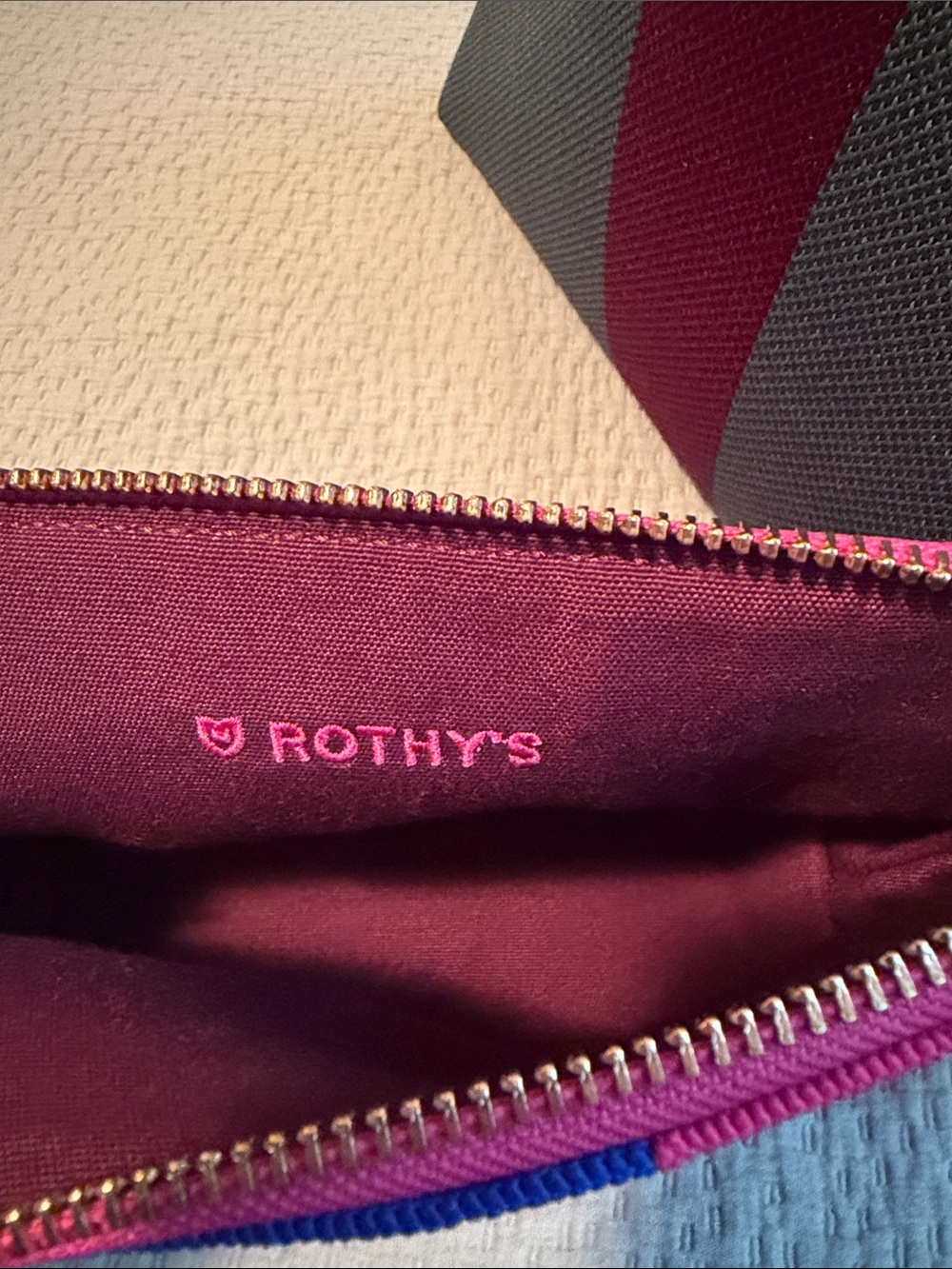 Rothy’s striped cosmetic pouches - dark green, plum & hot pink - Picture 3 of 7